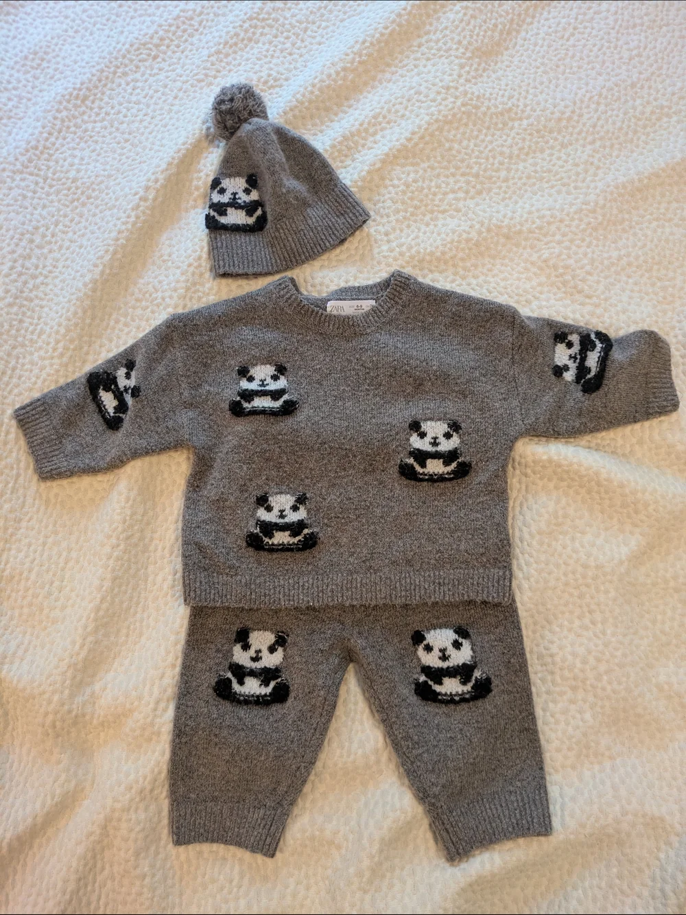 BOGO Free Zara Gray Knit Baby Set with Panda Motif